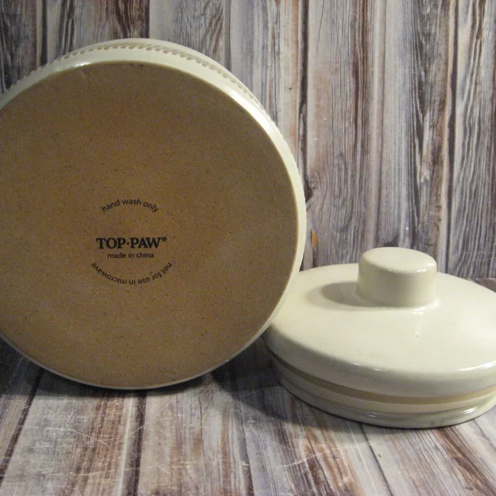 TOP PAW TAN GLAZED ETCH STONEWARE TREAT JAR